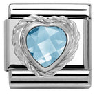 330603/006 Classic HEART FACETED CZ,S/Steel,925 silver twisted setting LIGHT BLUE - SayItWithDiamonds.com