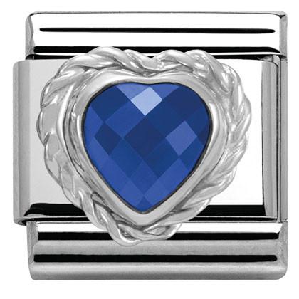 330603/007 Classic HEART FACETED CZ,S/Steel,925 silver twisted setting BLUE - SayItWithDiamonds.com