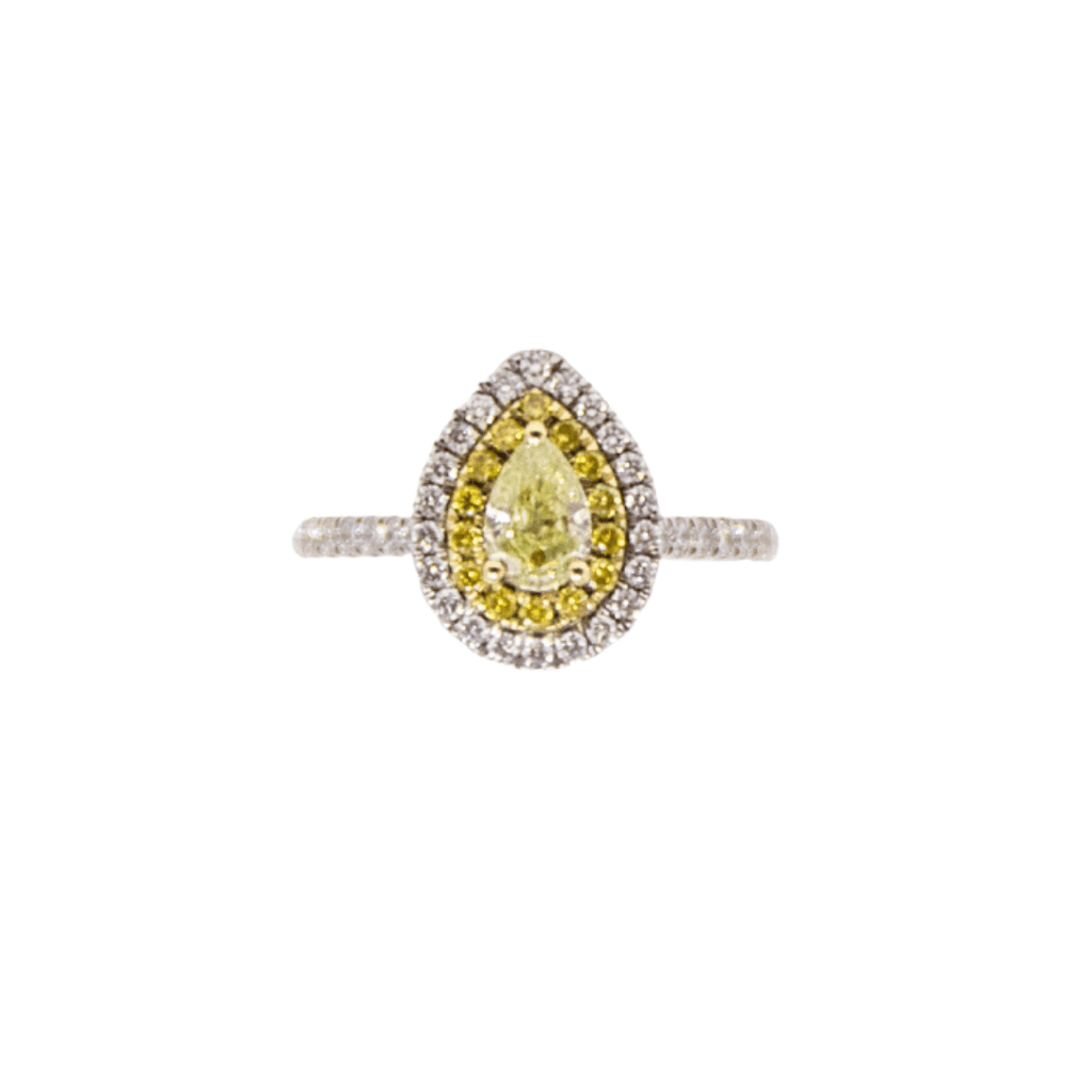 .50ct Pear Shaped Yellow Diamond Double Halo Ring - SayItWithDiamonds.com