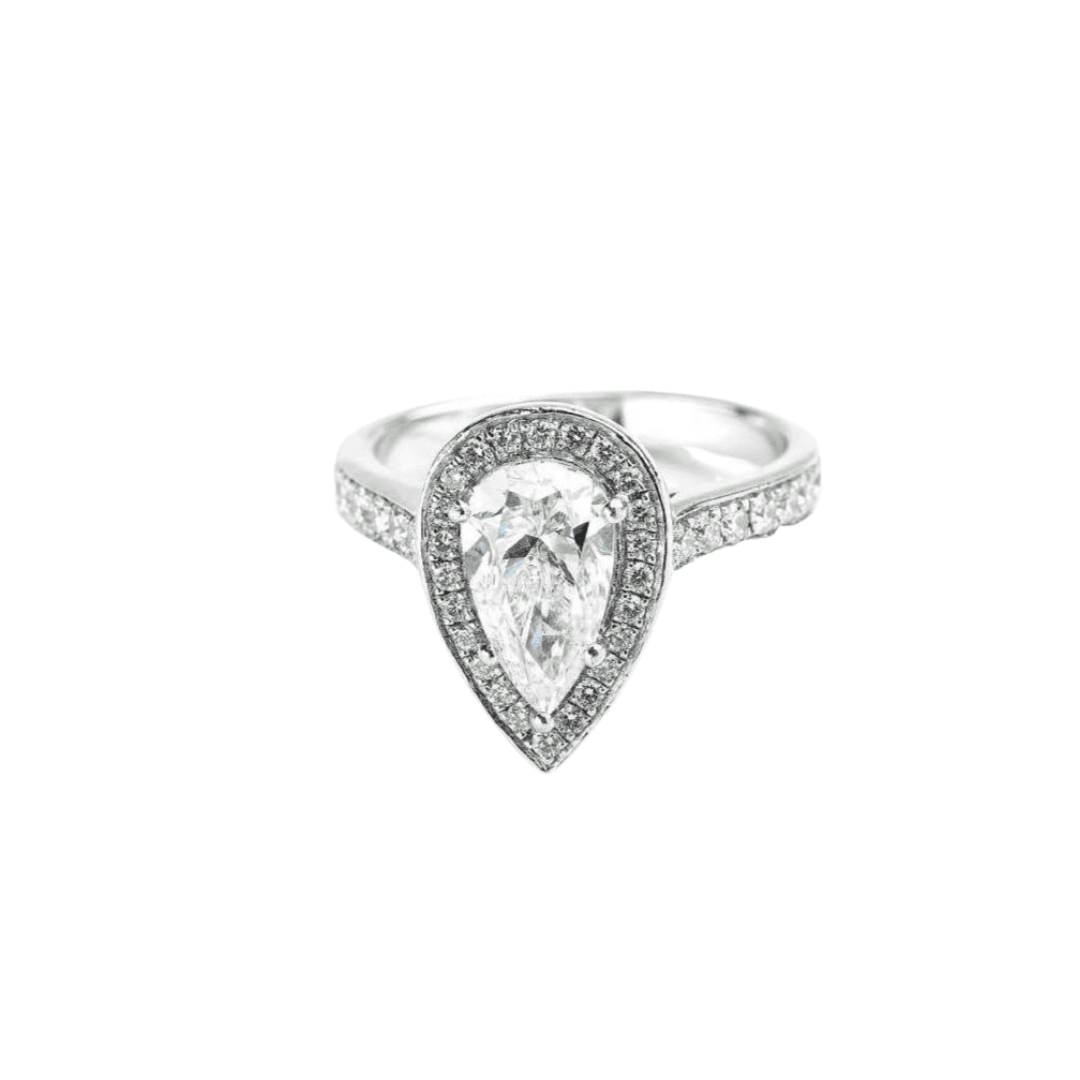 .70ct Pear Single Halo With Channel Set Diamond Band - 18ct White Gold - SayItWithDiamonds.com