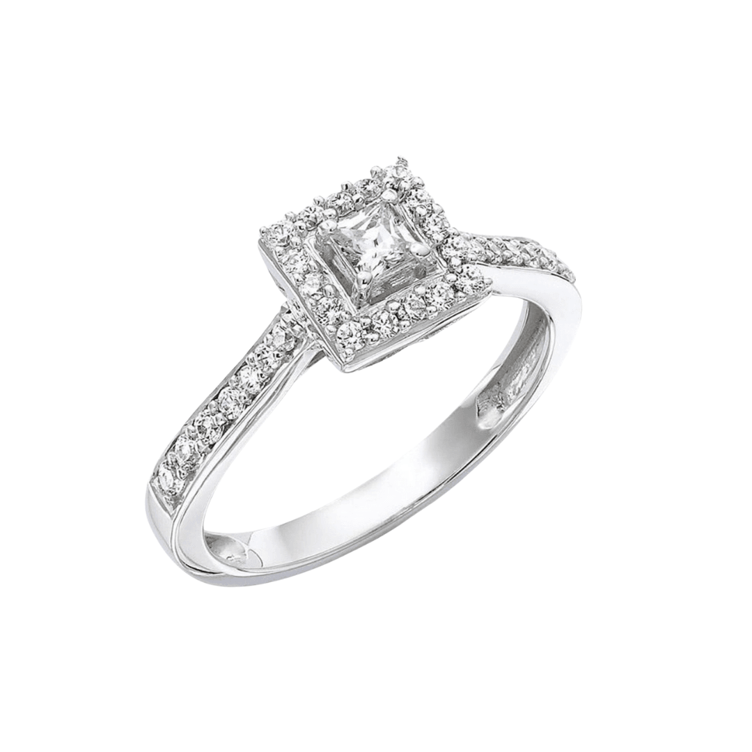 9ct White Gold Princess Cut with Halo - SayItWithDiamonds.com