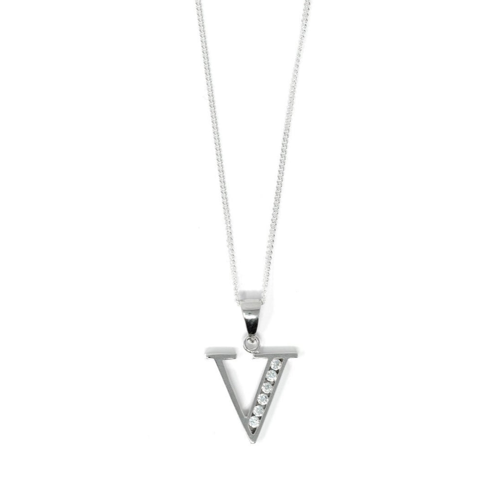 Block Initial - Sterling Silver with CZ Stones - SayItWithDiamonds.com