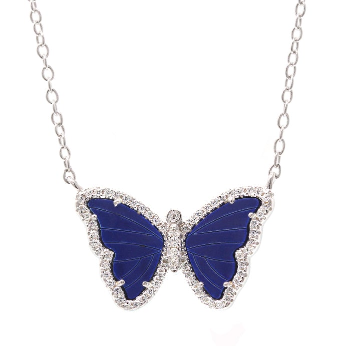 BLUE LAPIS BUTTERFLY NECKLACE WITH CRYSTALS - SayItWithDiamonds.com