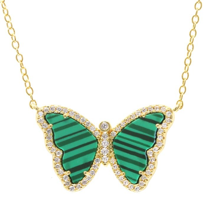 MALACHITE BUTTERFLY NECKLACE WITH CRYSTALS - SayItWithDiamonds.com