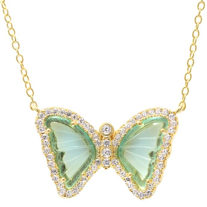 MINI BUTTERFLY NECKLACE IN AQUA GREEN - SayItWithDiamonds.com