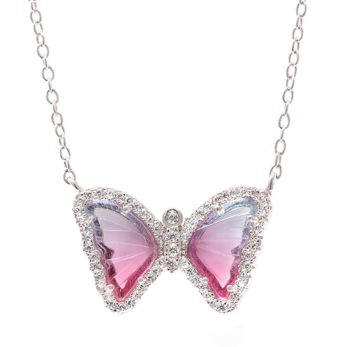 MINI BUTTERFLY NECKLACE IN BICOLOR TOURMALINE - SayItWithDiamonds.com