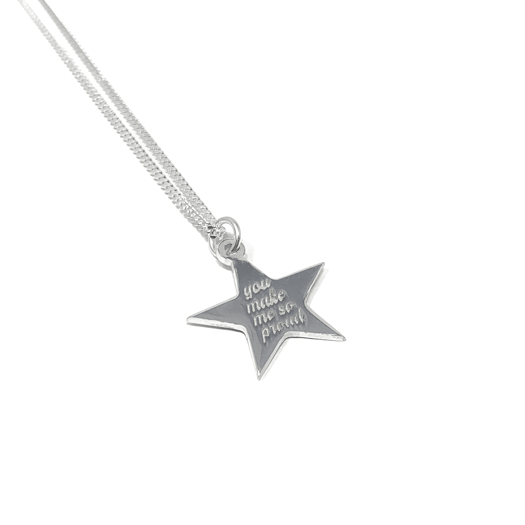 Mini Engraved Star Token Necklace - Sterling Silver - SayItWithDiamonds.com