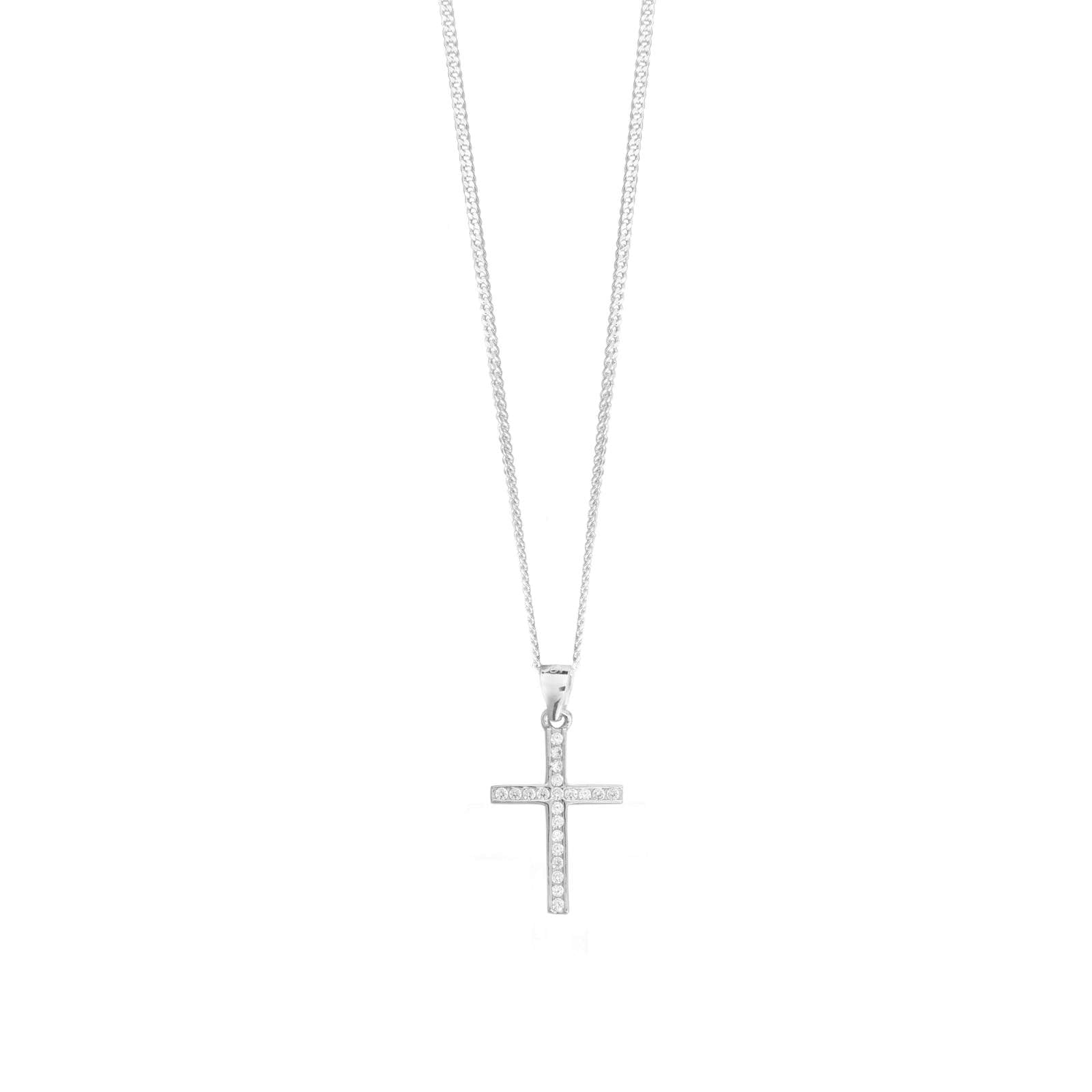 Rockabye Baby Cross Necklace - Sterling Silver with CZ Stones - SayItWithDiamonds.com