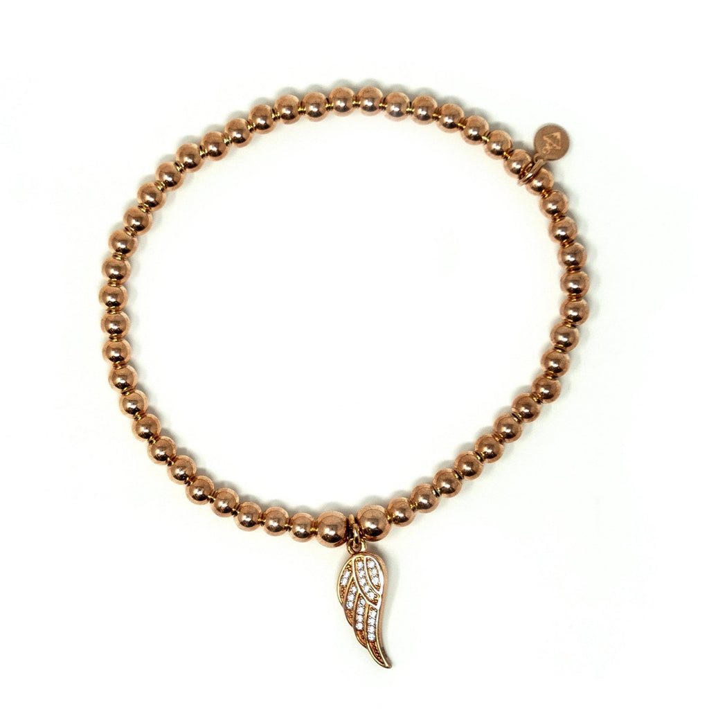 Sterling Silver 18ct Rose Gold Plated - Feather Ball Bracelet with CZ Stones - SayItWithDiamonds.com