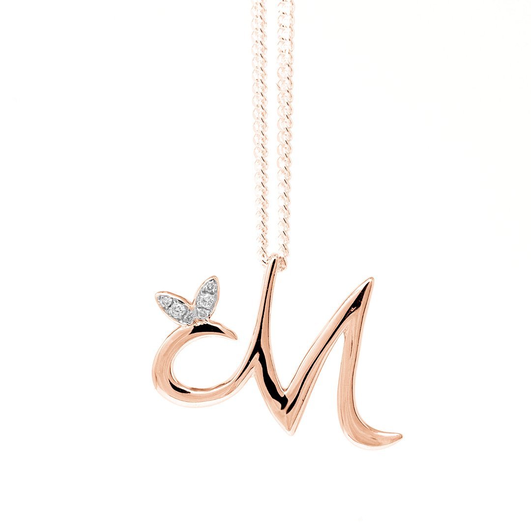 Sterling Silver Rose Gold Plated - Winged Initial Necklace - SayItWithDiamonds.com