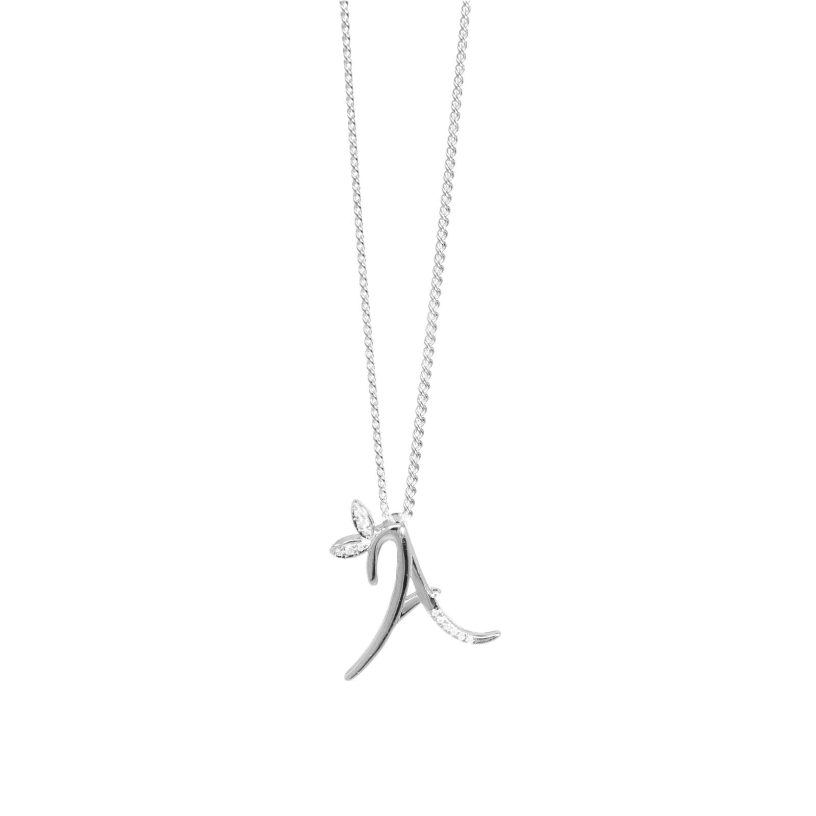 Winged Diamond Fancy Initial Necklace - Sterling Silver - SayItWithDiamonds.com